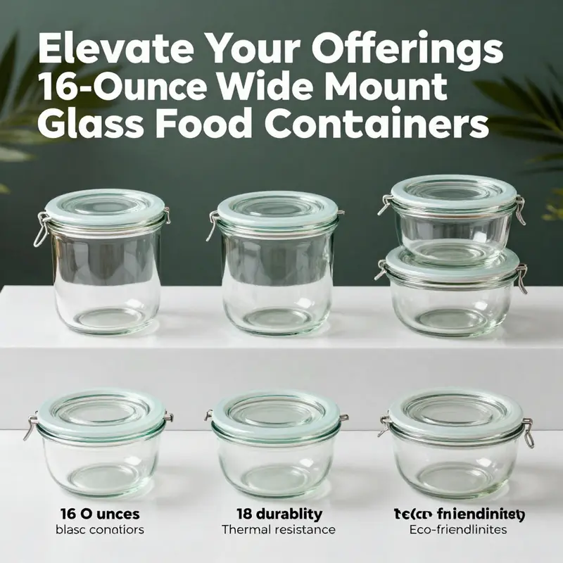 Variety of 16-ounce wide mouth glass food containers showcasing their popularity in today’s market.