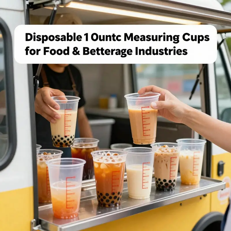 Various types of 1 ounce disposable measuring cups showcasing different materials.