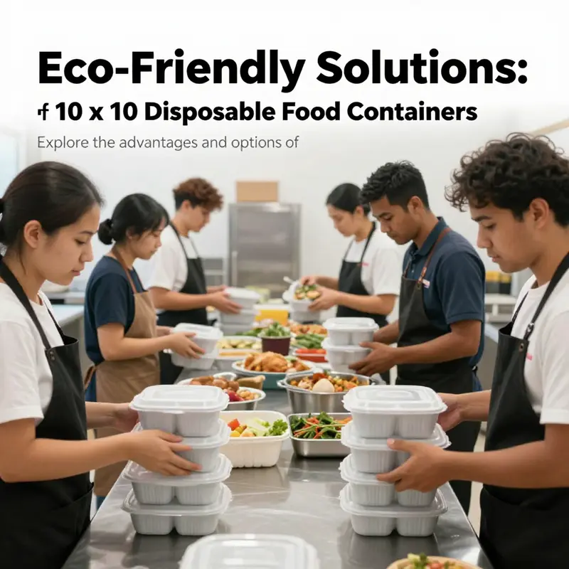 A group of professionals in the food service industry using 10 x 10 disposable containers in a vibrant setting.