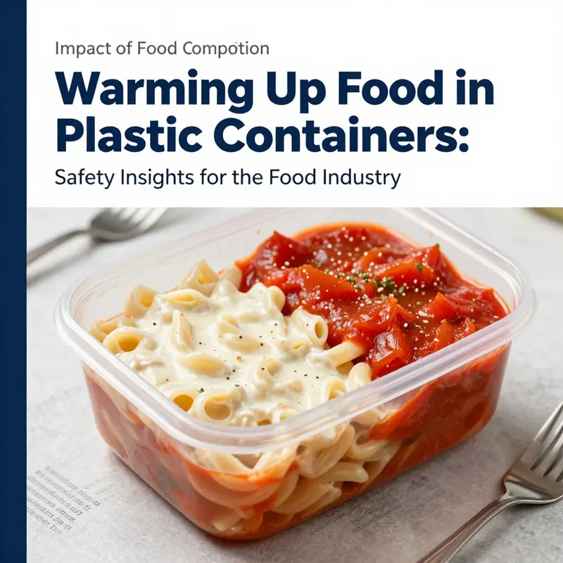 An image showcasing the potential risks of chemical migration when heating food in plastic containers.