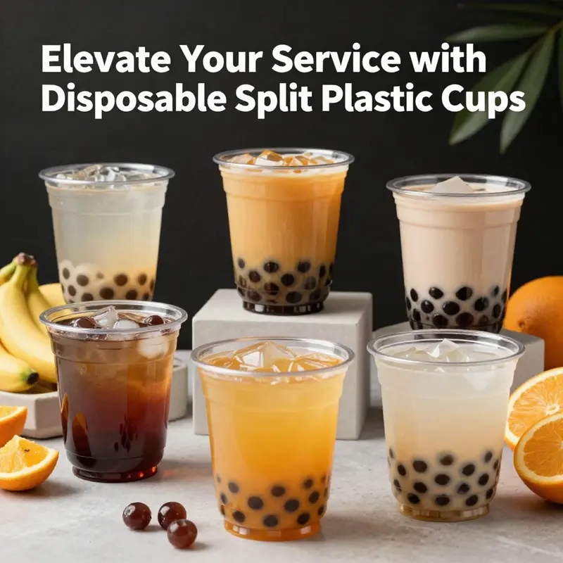 Versatile designs of disposable split plastic cups, ideal for serving paired beverages.