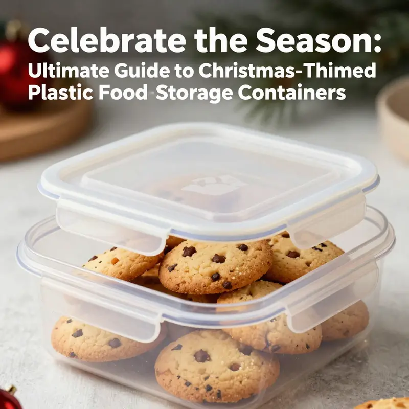 A collection of Christmas-themed plastic food storage containers featuring delightful holiday designs.