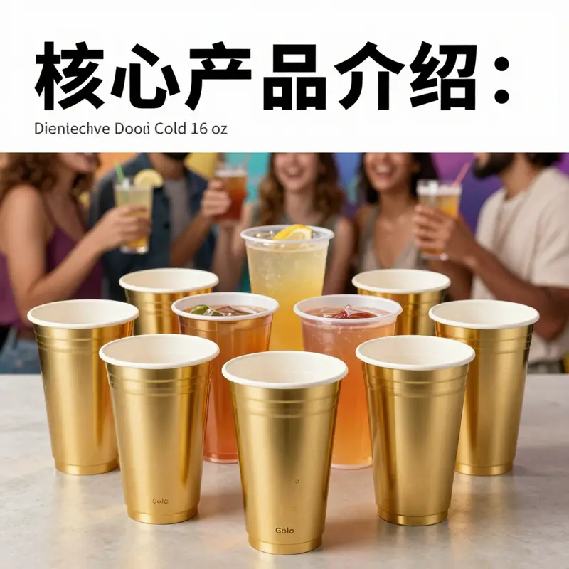 Stylishly arranged gold colored Solo cold cups enlivening a celebratory atmosphere.