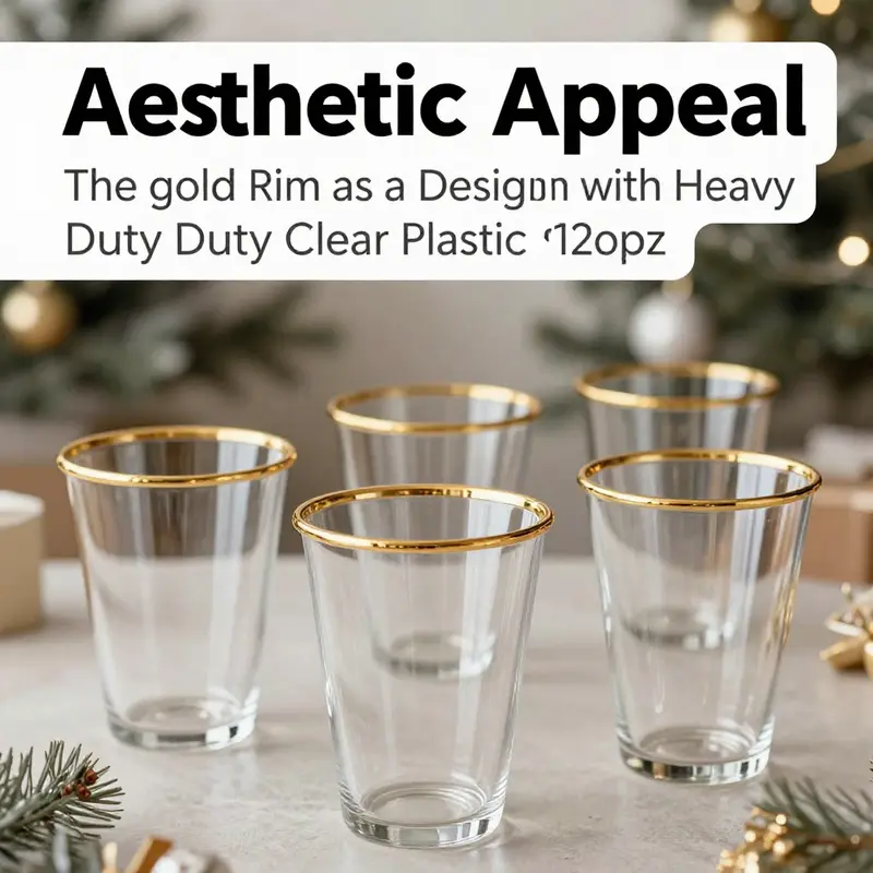 Heavy duty clear plastic cups with a gold rim, perfect for serving drinks in style.