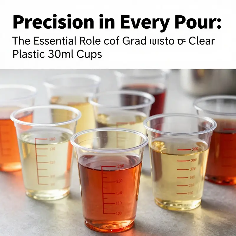 Several graduated clear plastic 30ml cups filled with various colorful liquids, representing their widespread applications.