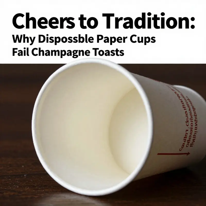 The contrast in sensory experience between using traditional glassware and disposable paper cups for champagne.