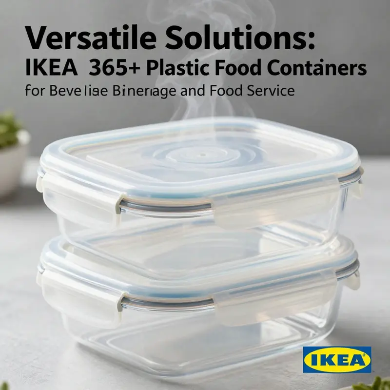 IKEA 365+ plastic containers on display in a bubble tea shop, emphasizing their functional design.