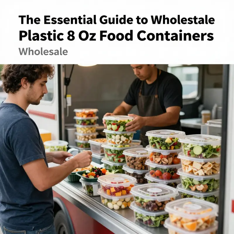 Close-up of diverse 8 oz plastic food containers, highlighting key materials and features.