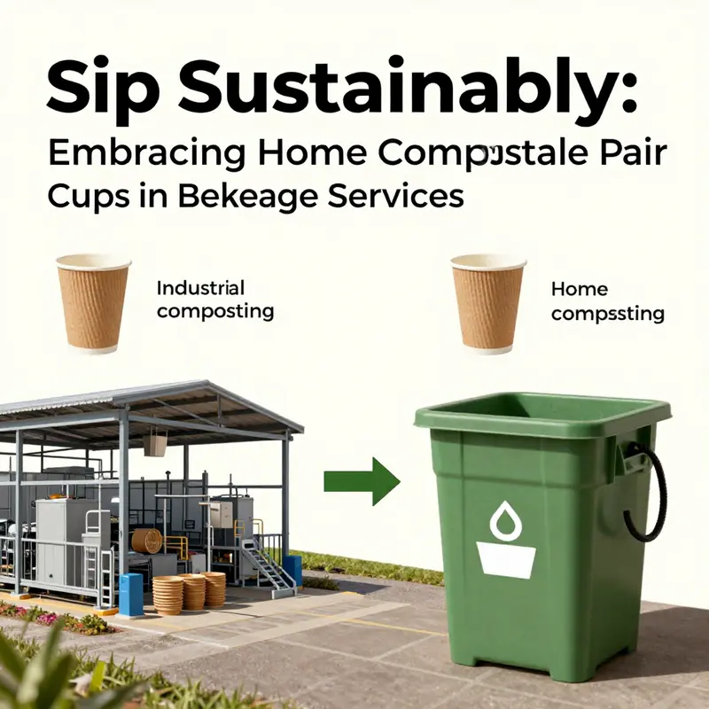 Home compostable paper cups displayed with clear certification labels emphasizing their eco-friendly properties.