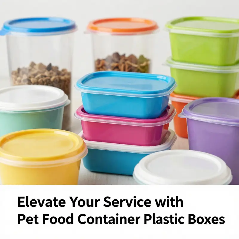 Diverse pet food container plastic boxes highlighting key materials and features.