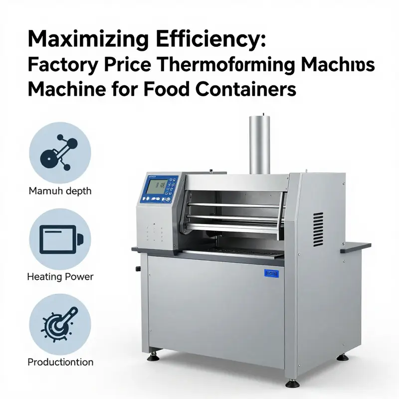 A display of various thermoforming machines designed for producing plastic food containers at factory pricing.