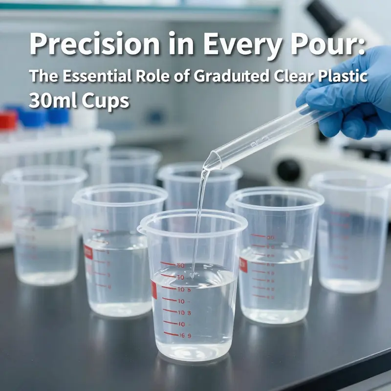 Different materials showcasing the durability and clarity of graduated clear plastic 30ml cups.