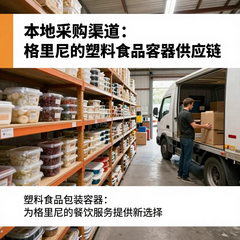 各种食品包装容器在格里尼的应用，体现不同材质及用途。