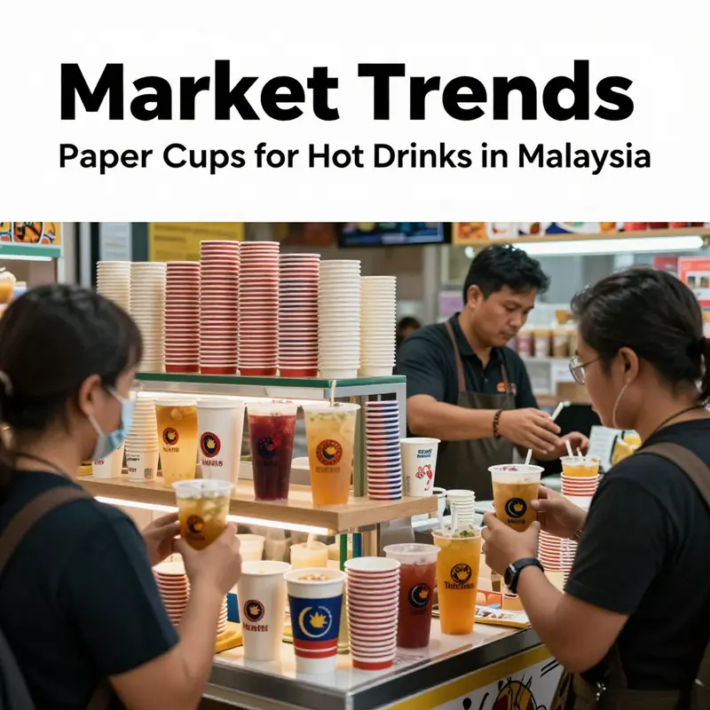 The vibrant beverage market in Malaysia featuring diverse paper cups for hot drinks.