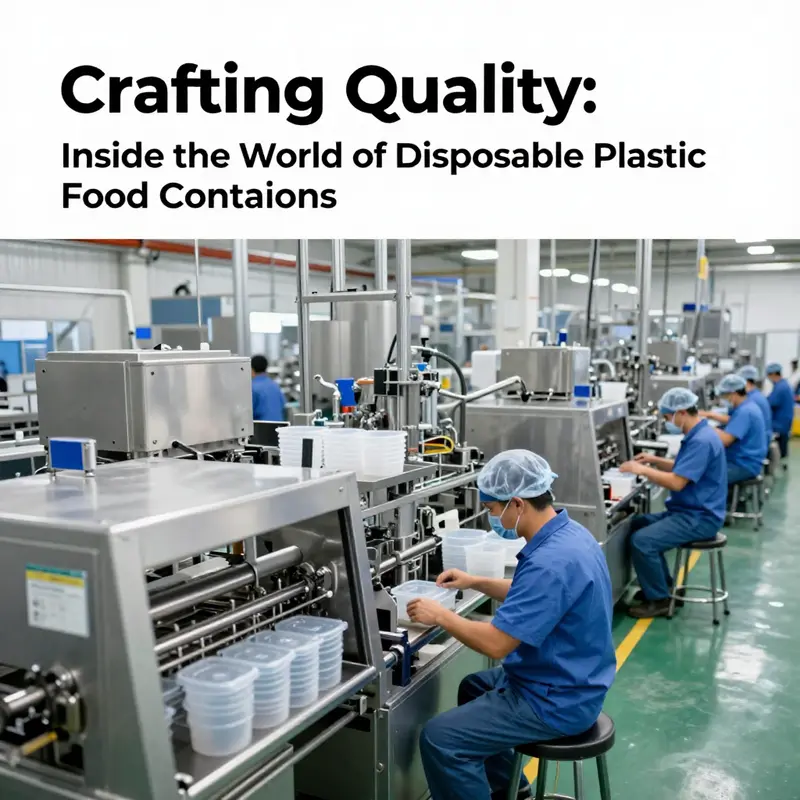 Inside a factory where disposable plastic food containers are manufactured, highlighting the advanced machinery and skilled workforce.
