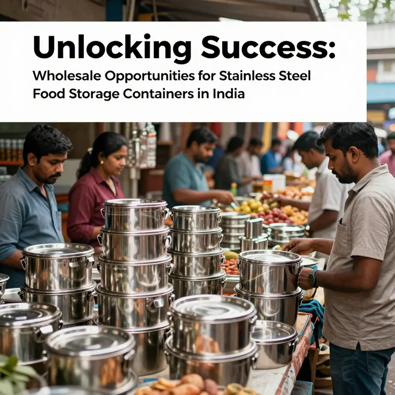 A vibrant Indian market highlighting stainless steel food storage options, reflecting the demand in the local food industry.