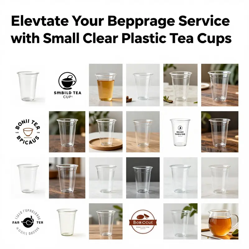 An array of small clear plastic tea cups in varying sizes, perfect for showcasing beverages.
