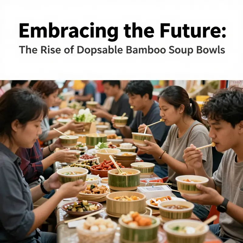 Highlighting the natural beauty and sustainability of bamboo, emphasizing the eco-friendliness of disposable soup bowls.