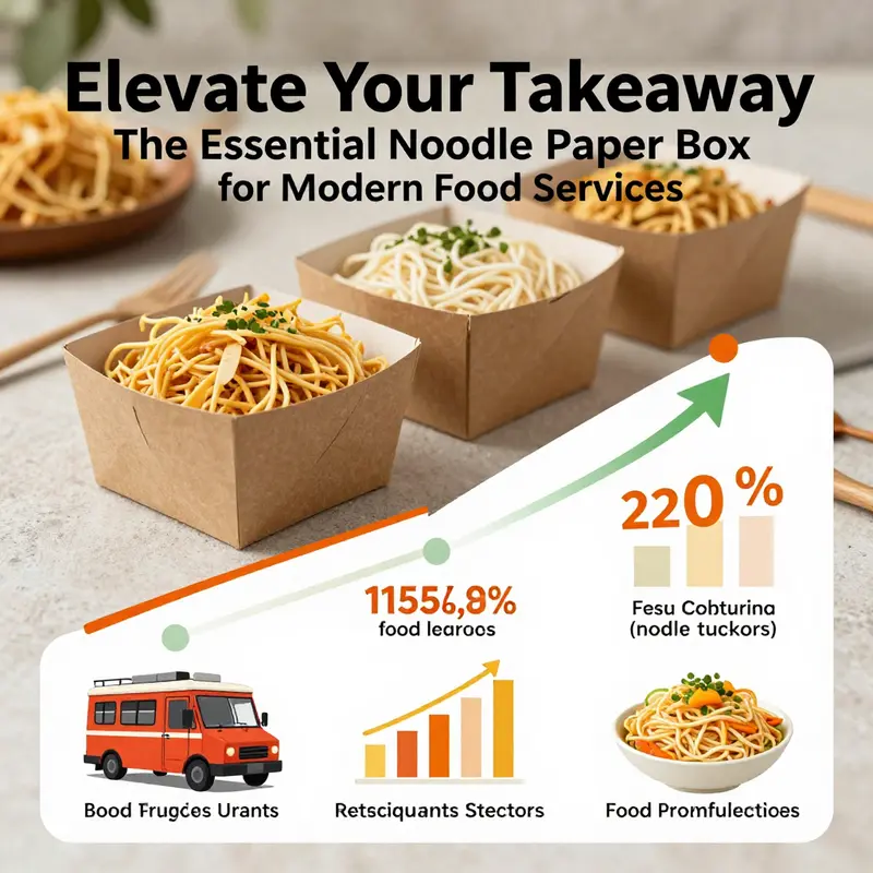 Showcasing the unique specifications and features of modern noodle paper boxes in a vibrant food service setting.