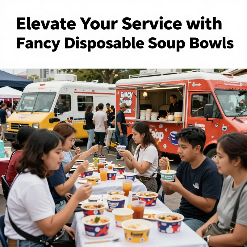 Showcasing the artistic designs of fancy disposable soup bowls in a vibrant setting.