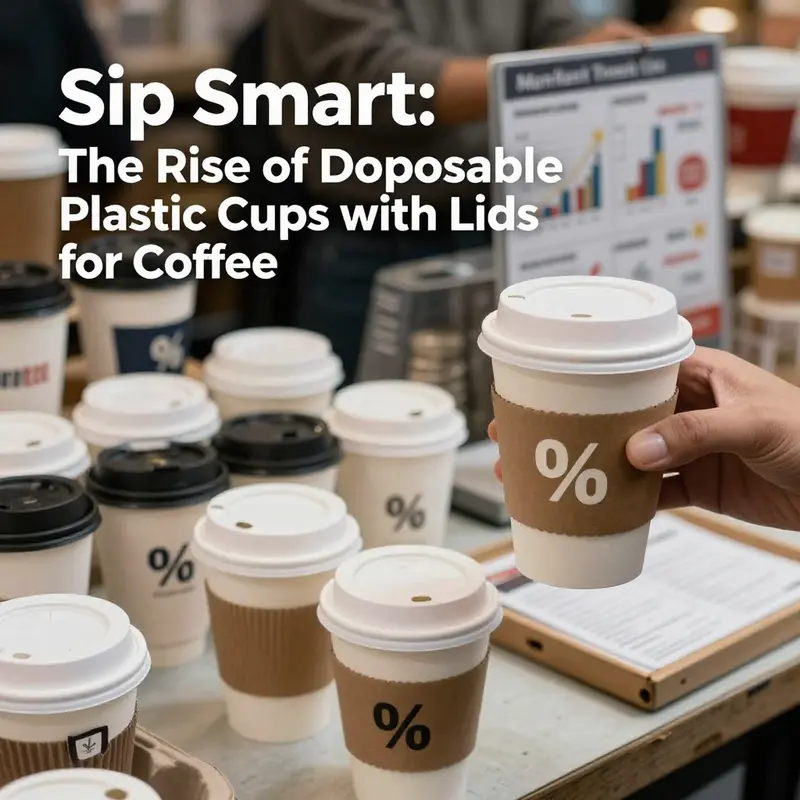 A variety of disposable plastic cups with lids styled for coffee and beverage service.