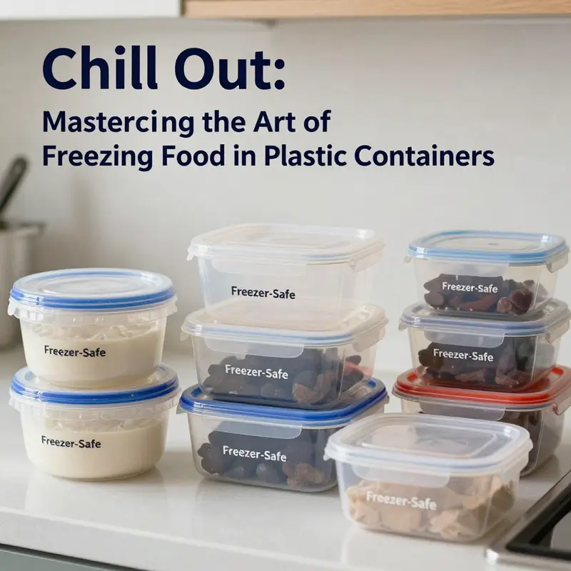 Different types of freezer-safe plastic containers ready for food storage.