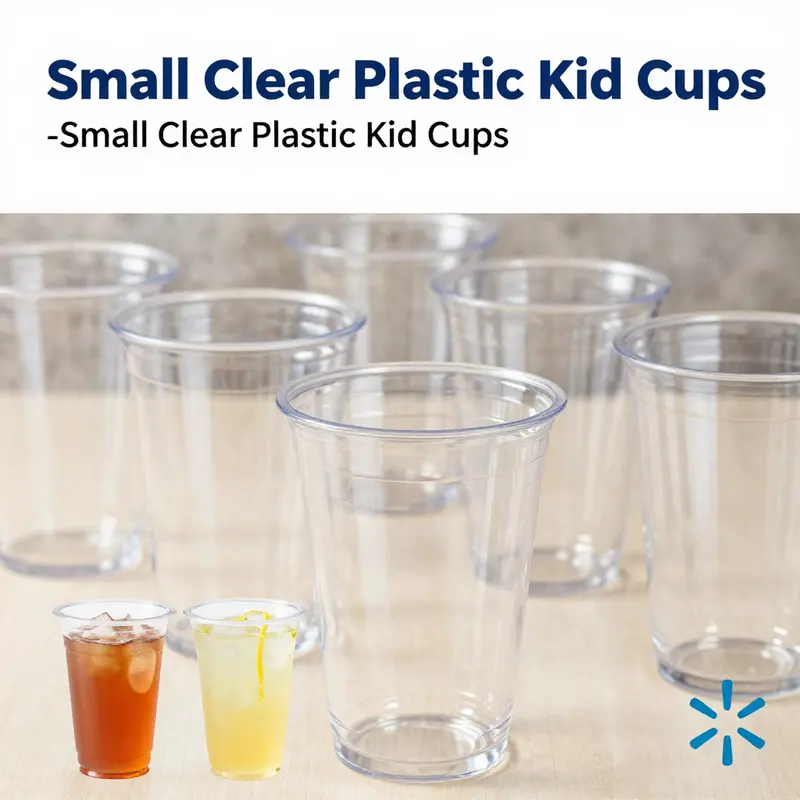 A view of the small clear plastic kid cups highlighting their 5 oz capacity and stackable design.