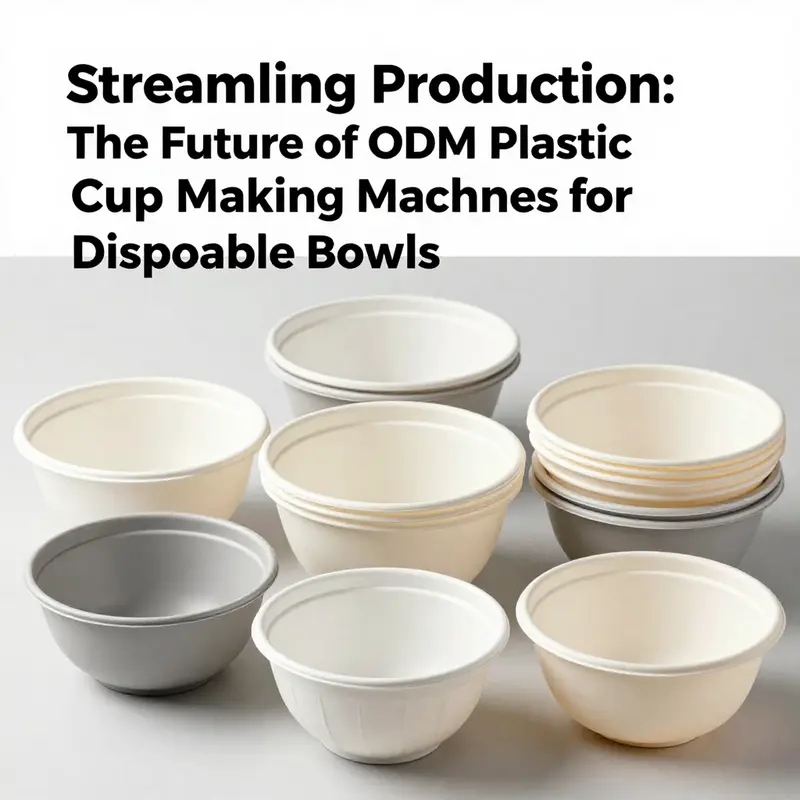 A thermoforming machine efficiently producing disposable bowls from heated plastic sheets.