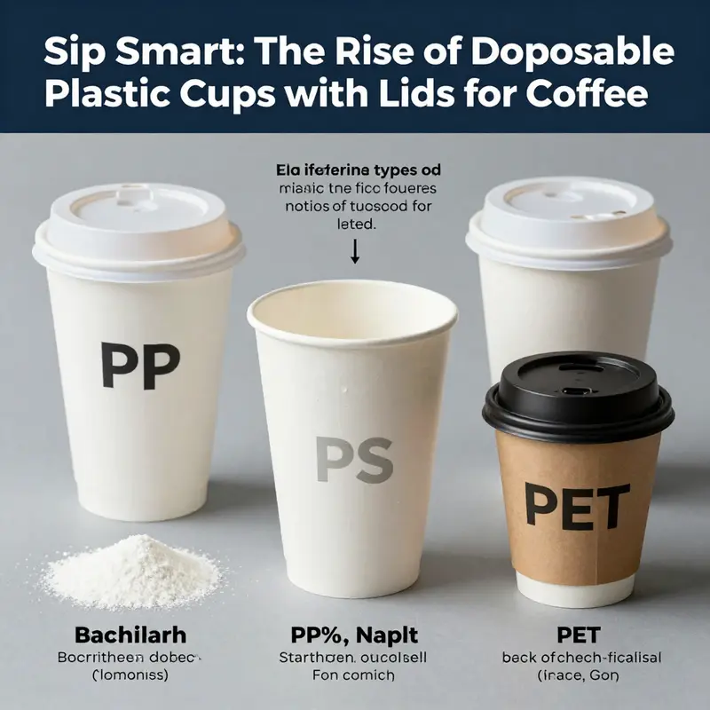 A variety of disposable plastic cups with lids styled for coffee and beverage service.