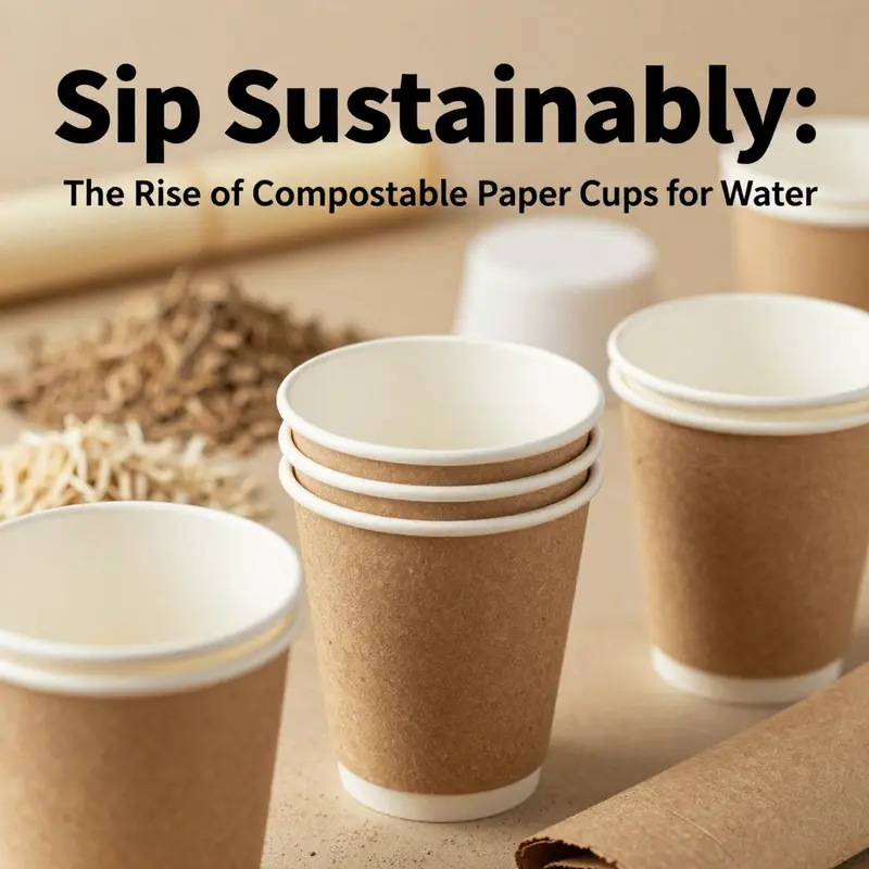 Compostable paper cups for water showcased in a natural setting, highlighting their eco-friendly benefits.