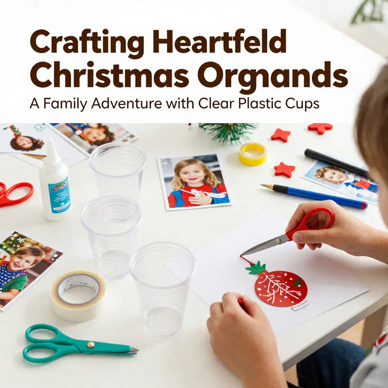 Kids engage in crafting personalized Christmas ornaments using clear plastic cups and their pictures.