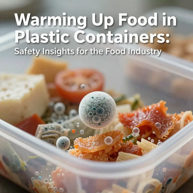 An image showcasing the potential risks of chemical migration when heating food in plastic containers.