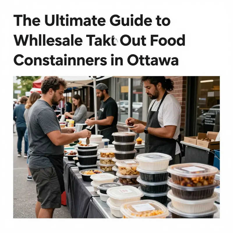 Dynamic street scene in Ottawa depicting food vendors using various types of takeout food containers.