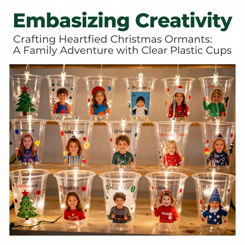 Kids engage in crafting personalized Christmas ornaments using clear plastic cups and their pictures.