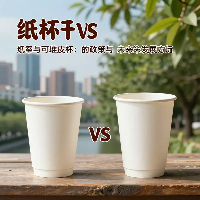传统纸杯与可堆肥杯的材料对比，展示环保选择的重要性。