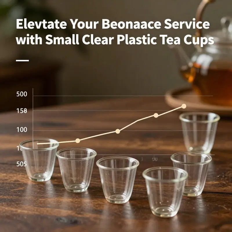 An array of small clear plastic tea cups in varying sizes, perfect for showcasing beverages.