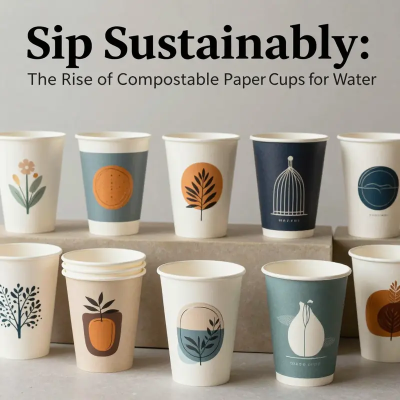 Compostable paper cups for water showcased in a natural setting, highlighting their eco-friendly benefits.
