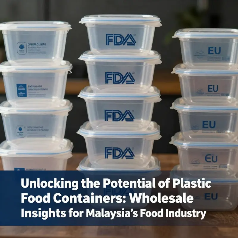 Vendors showcasing a variety of plastic food containers at a wholesale market.