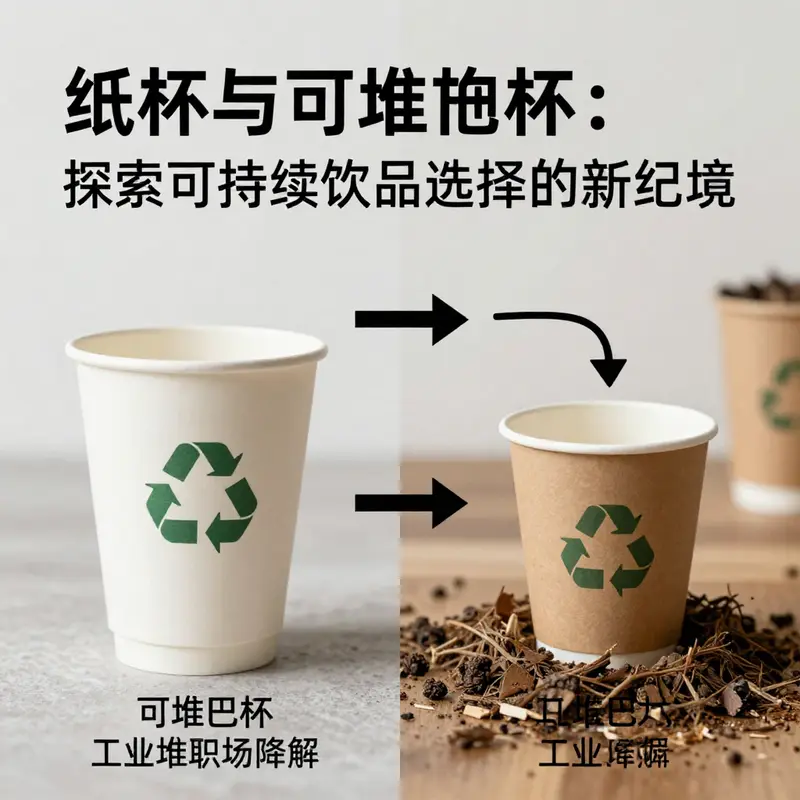 传统纸杯与可堆肥杯的材料对比，展示环保选择的重要性。