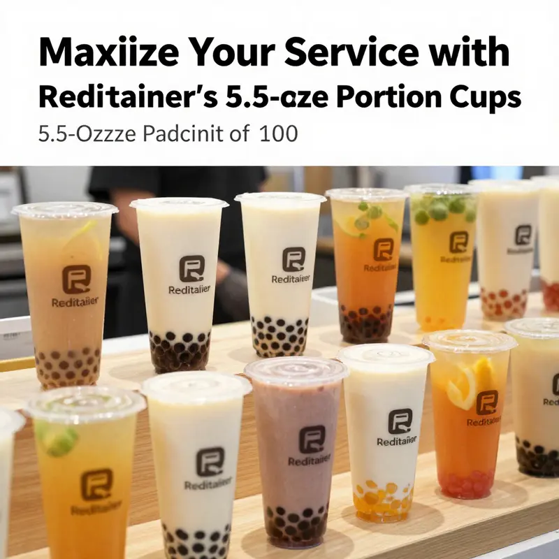 Reditainer’s versatile cups serving various beverages in a vibrant bubble tea shop.