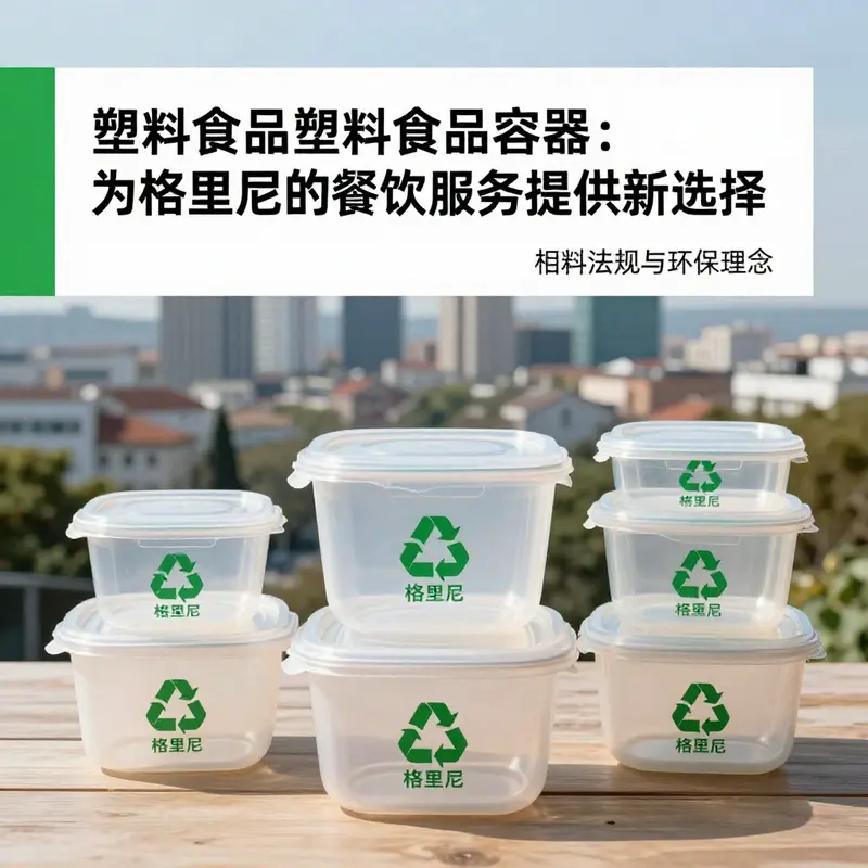 各种食品包装容器在格里尼的应用，体现不同材质及用途。