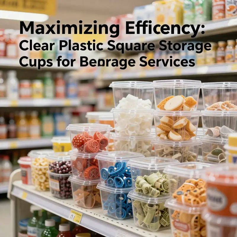 Clear plastic square storage cups provide organized storage for a variety of kitchen ingredients.