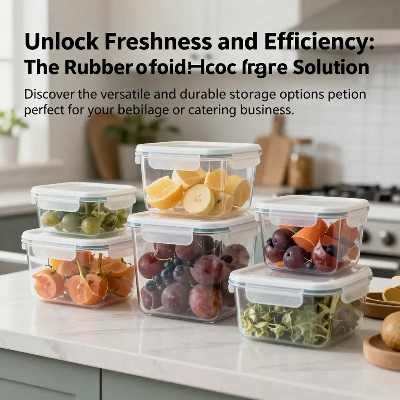 A modern kitchen displaying various Rubbermaid plastic food storage containers, illustrating the theme of efficiency and freshness.