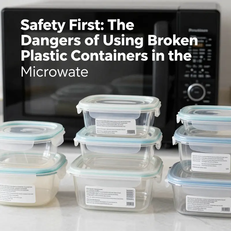 A cracked plastic container in a microwave poses serious food safety risks.