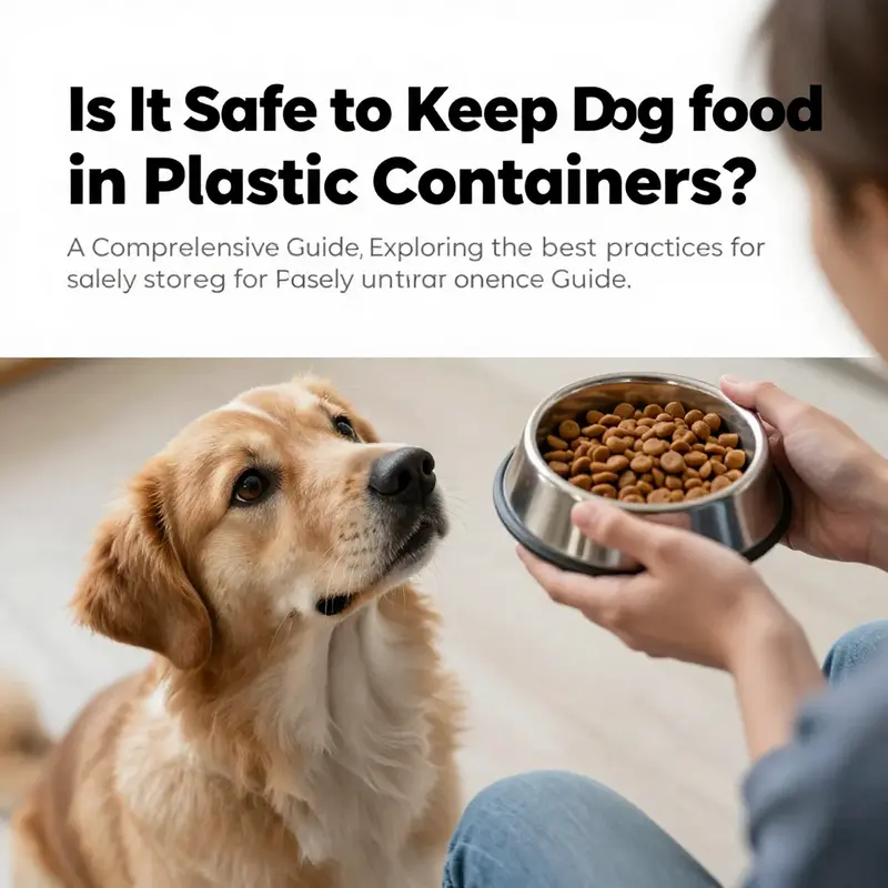 A dog eagerly looking up at its owner holding a dog food bowl, symbolizing pet care and safety in food storage.