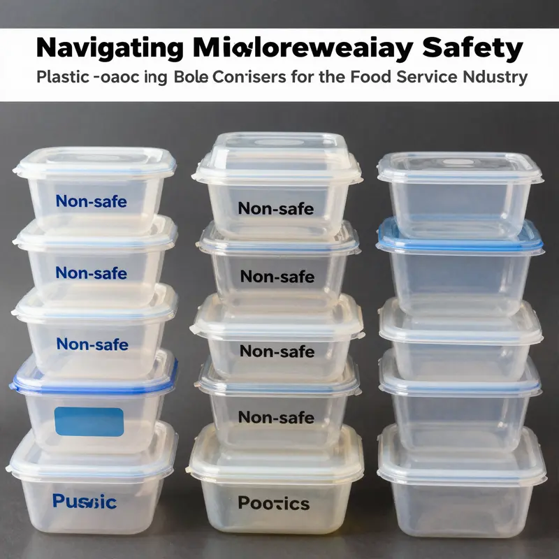 Diverse plastic containers comparing microwave-safe and non-safe options.