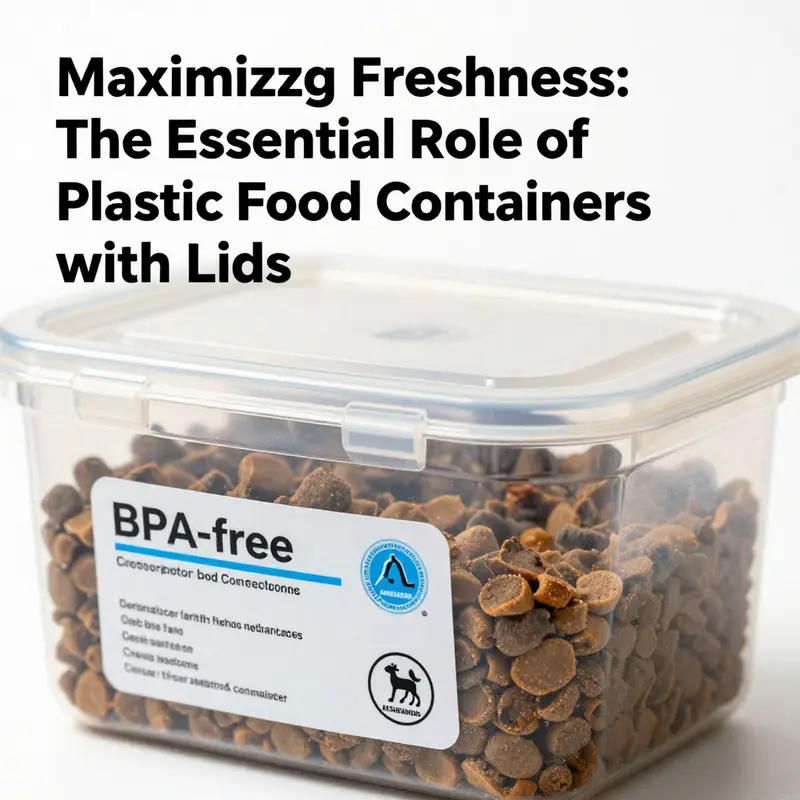 A robust plastic dog food container designed for durability and easy access in a modern kitchen.