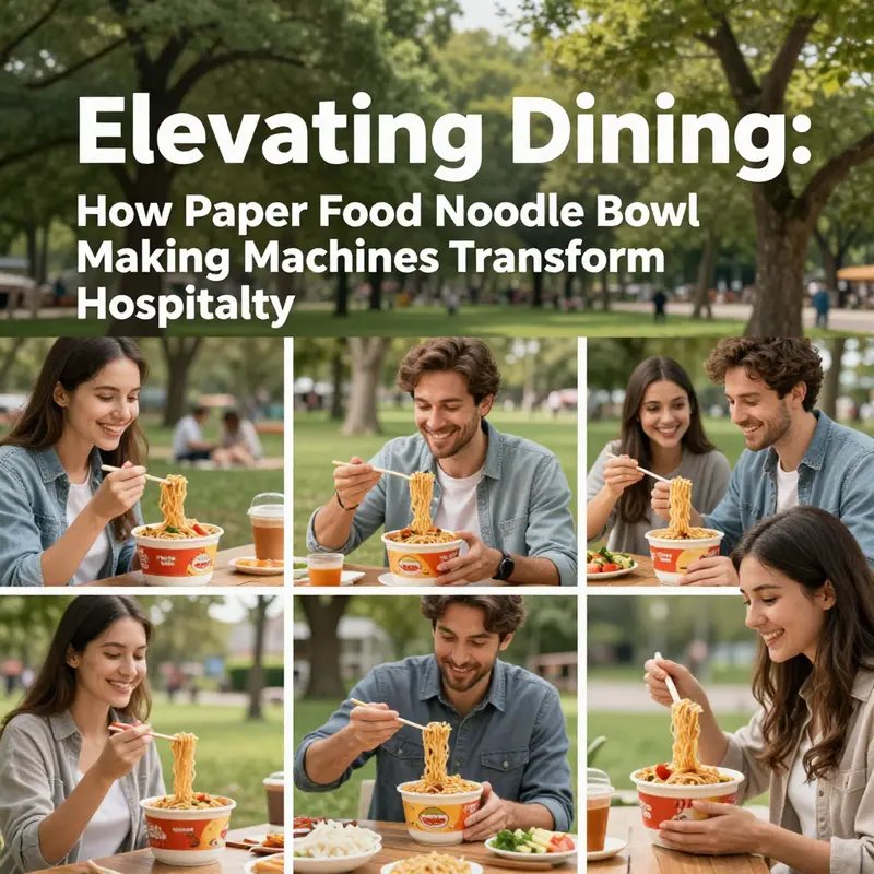 A state-of-the-art paper bowl making machine producing high-quality disposable noodle bowls.