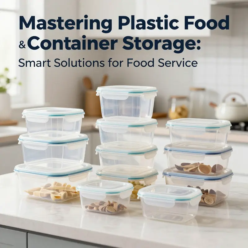 An organized kitchen with stackable plastic food containers optimized for space and accessibility.
