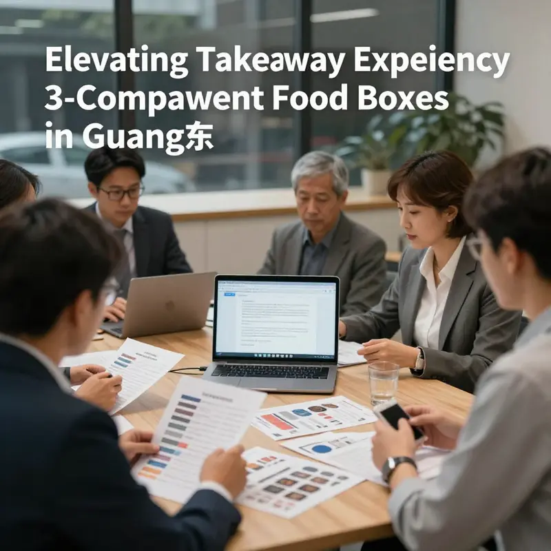 A selection of 3-compartment takeaway food boxes with windows in a factory showcasing customization.